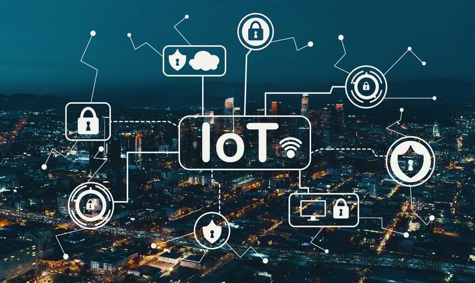 IoT security theme with Downtown Los Angeles